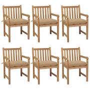 Fotele i krzesła ogrodowe - vidaXL Lumarko Krzesła ogrodowe z beżowymi poduszkami, 6 szt., drewno tekowe! 3073049 - miniaturka - grafika 1