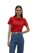 Koszulki i topy damskie - VERO MODA CZERWONY T SHIRT Z BAWEŁNY Z NADRUKIEM ADIOS M 6BA - miniaturka - grafika 1
