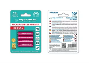 Esperanza 1000mAh 4 szt AAA Czerwone EZA102R (EZA102R) - Ładowarki i akumulatory - miniaturka - grafika 1