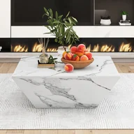 Ławy i stoliki kawowe - Nowoczesny stolik kawowy bębnowy, trapezowy stolik kawowy z forniru z białego marmuru, stolik do salonu 70 * 70 * 37 cm - miniaturka - grafika 1
