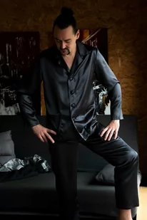Seidenweber Piżama jedwabna męska długa Cr pe Deep Black - Szlafroki damskie - miniaturka - grafika 1