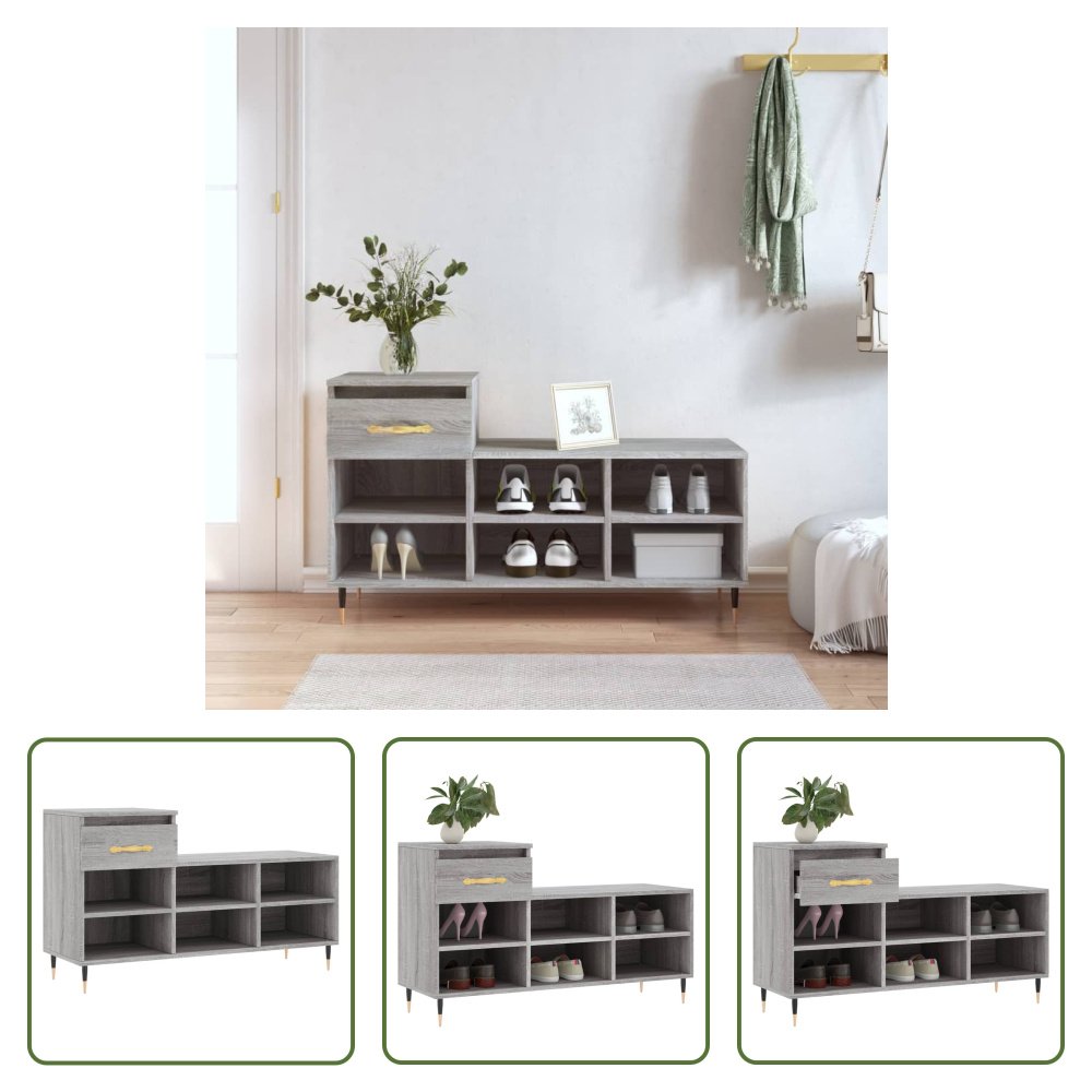 The Living Store Stojak na buty szary Sonoma 102x36x60 cm Materiał drewnopochodny