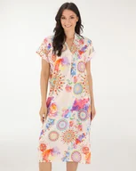 Sukienki - LUŹNA SUKIENKA W KOLOROWY WZÓR 248-A026 BEIGE - Unisono - miniaturka - grafika 1