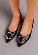 Baleriny - Czarne Płaskie Balerinki Zdobione Aplikacją z Cyrkoniami Esepia - miniaturka - grafika 1