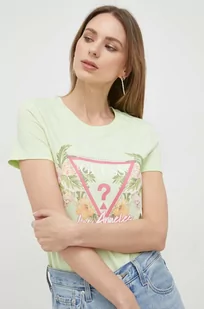 Guess t-shirt damski kolor zielony - Koszulki sportowe damskie - miniaturka - grafika 1