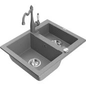 Zlewozmywaki z baterią - Mexen Carlos zlewozmywak granitowy 1,5-komorowy z baterią kuchenną Carla, szary - miniaturka - grafika 1