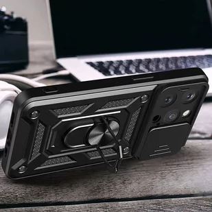 Etui pancerne do iPhone 15 Pro Max Camshield Case Ring Alogy Stand z osłonką na aparat slide czarne + Szkło - Części i akcesoria do laptopów - miniaturka - grafika 3