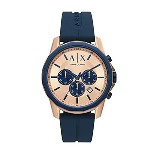 Paski - Armani Exchange Męski zegarek kwarcowy z chronografem z silikonowym paskiem AX1730, NIEBIESKI, pasek - grafika 1