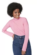 Swetry damskie - Trendyol Damski sweter z dzianiny slim basic stojący kołnierz, różowy, S - miniaturka - grafika 1