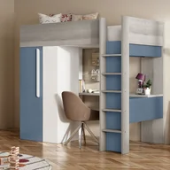 Łóżka dla dzieci i młodzieży - Łóżko piętrowe 90 x 200 cm z szafą i biurkiem - Niebiesko-białe + materac - NICOLAS - miniaturka - grafika 1