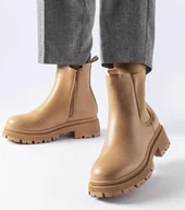 Botki damskie - Beżowe ocieplane klasyczne botki Olmedo-39 - miniaturka - grafika 1