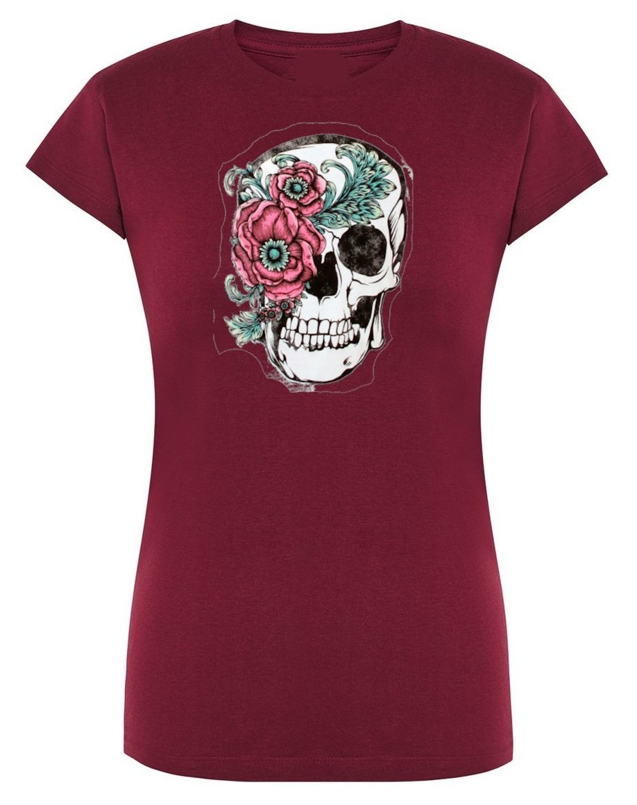 T-Shirt damski nadruk Czaszka z Kwiatami r.S