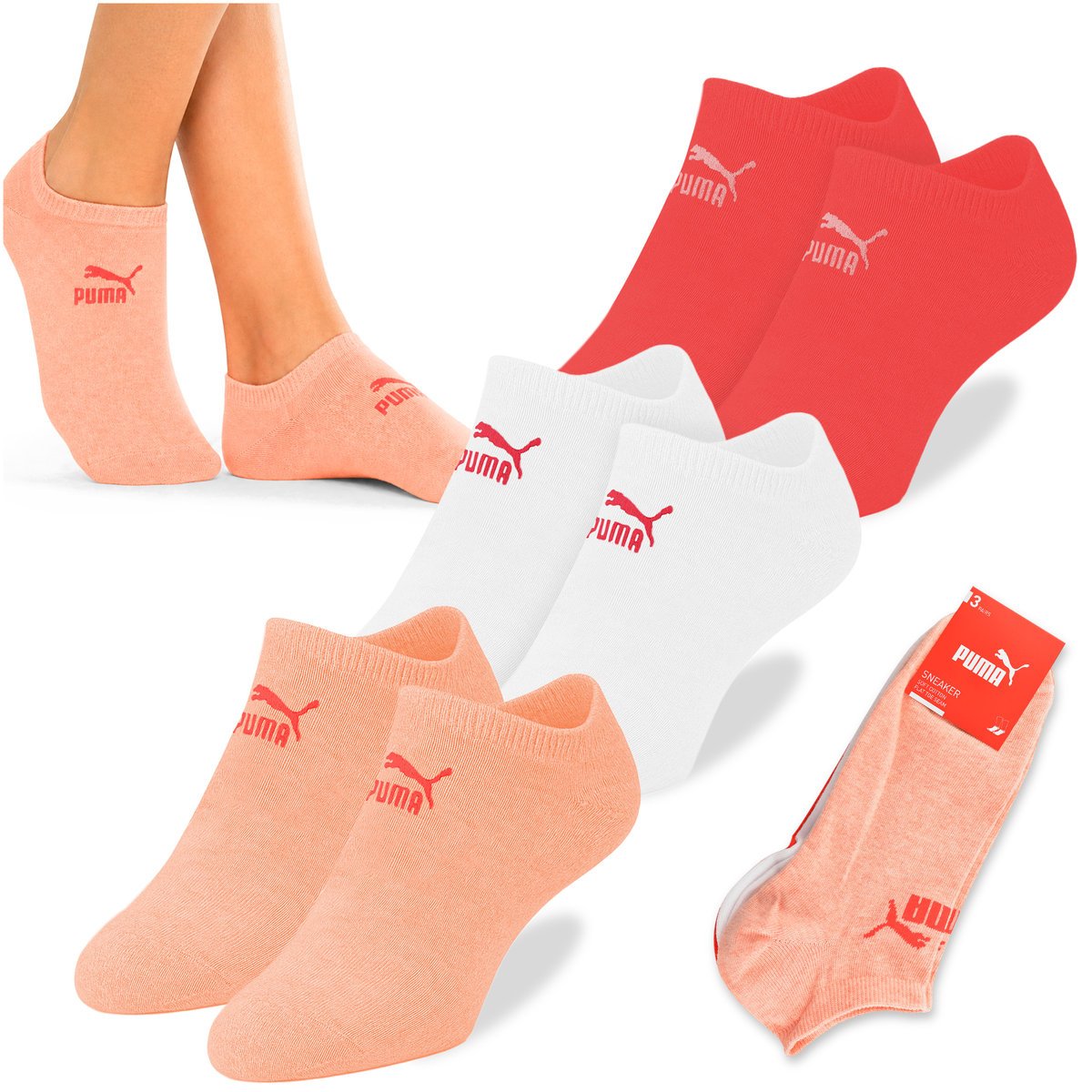 Puma Skarpety Stopki Peach Coral Bawełna 3 pary Rozmiar 35/38
