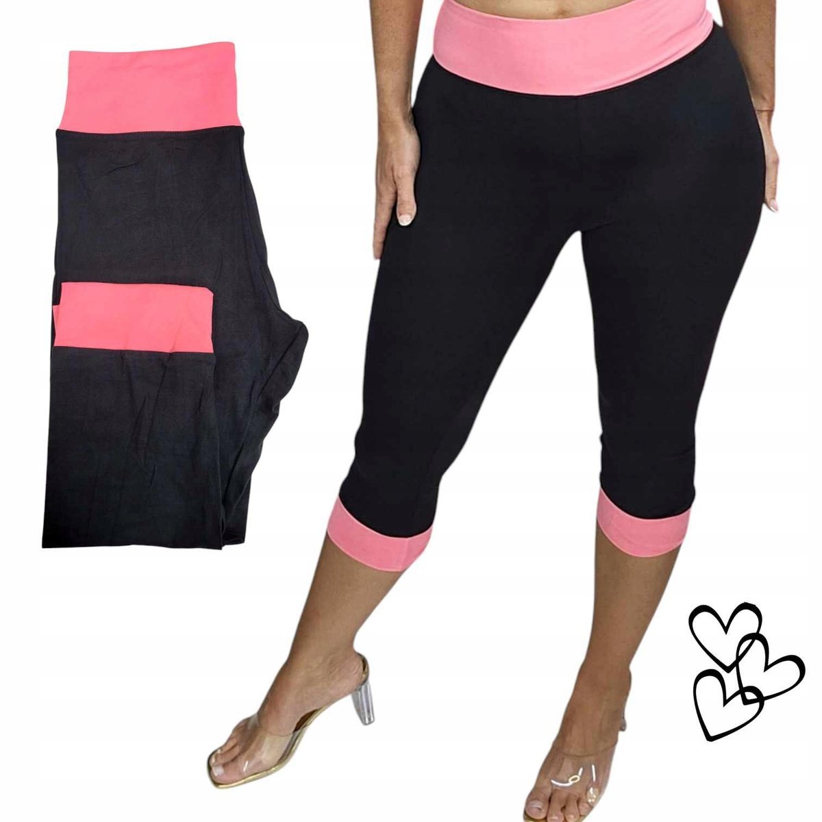 Y7103 LEGINSY 3/4 RYBACZKI wstawki neon róż modelujące cudo 40 42 L XL