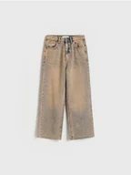 Spodnie i spodenki dla dziewczynek - Reserved - Jeansy wide leg - beżowy - miniaturka - grafika 1
