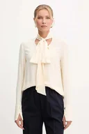 Koszule damskie - Patrizia Pepe koszula damska kolor beżowy regular z wiązanym dekoltem 2C1648 A8I1 - miniaturka - grafika 1