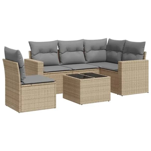 Zestaw wypoczynkowy modułowy 5+1, rattan PE, beżowy, wymiary: 65,5x62x69