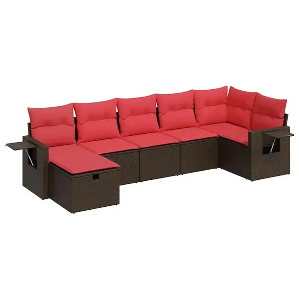 Zestaw wypoczynkowy z brązowego rattan PE, 55 x 62 x 69 cm, z poduszkami