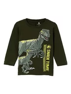Koszulki i topy damskie - NAME IT Chłopięca koszulka z długim rękawem Nmmjosko Jurassic Ls Top Vde, Rifle Green, 110 - miniaturka - grafika 1
