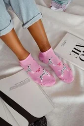 Stopki damskie różowe w uroczy wzór dalmatyńczyków Milena - Skarpetki damskie - miniaturka - grafika 1