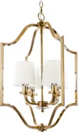 Lampy sufitowe - LAMPA WISZĄCA New York złoty stelaż, białe abażury, 4 źródła światła, glamour - miniaturka - grafika 1