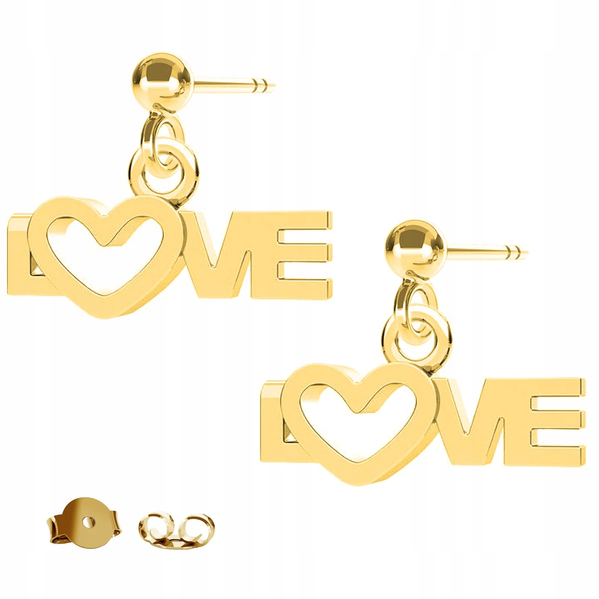 Kolczyki Złote Love Napis Kocham Cię Litery L O V E Serca Serduszka SREBRO 925