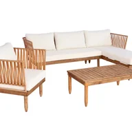 Meble ogrodowe - Zestaw ogrodowy HWC-L29, zestaw wypoczynkowy, sofa, drewno akacjowe z certyfikatem MVG ~ kremowo-biały - miniaturka - grafika 1