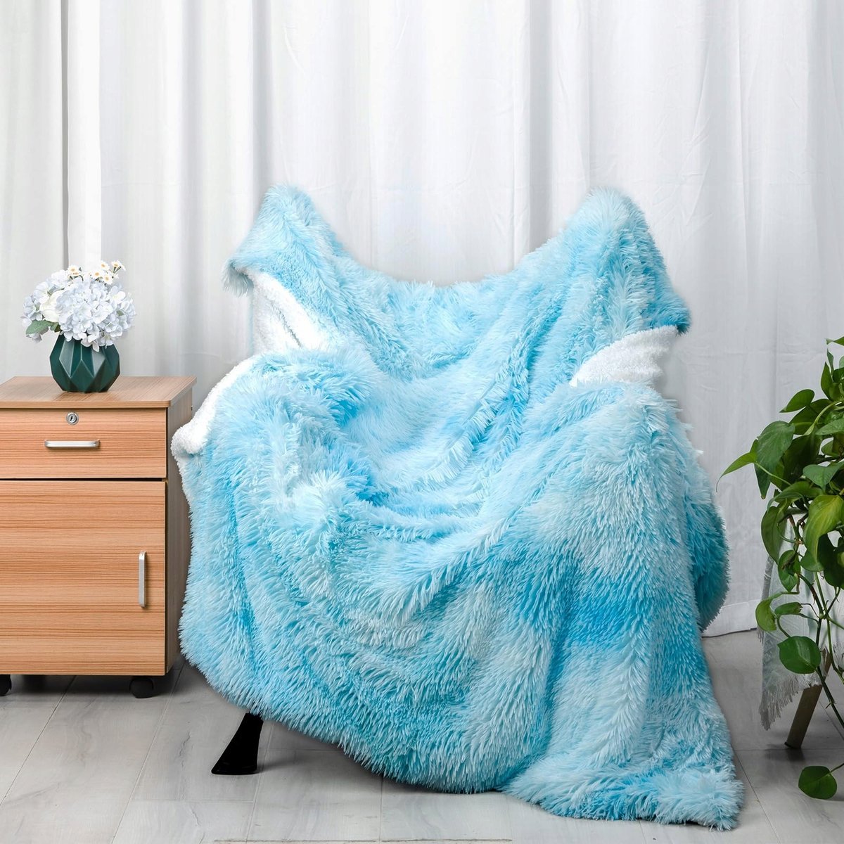 CAREGCHRISJ Koc Sherpa Niebieski Miękki Na Kanapę I Łóżko