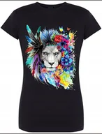 Koszulki i topy damskie - Kolorowy Lew Damski T-shirt Modny Nadruk Rozm.L - miniaturka - grafika 1