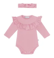 Body dla niemowląt - Zestaw body z falbanką i opaska z supełkiem, brudny róż - 80 - miniaturka - grafika 1