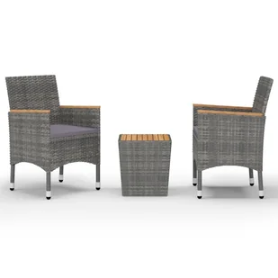 3-częściowy zestaw mebli bistro, rattan PE i akacja, szary - Meble ogrodowe - miniaturka - grafika 1
