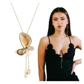 Łańcuszki - Naszyjnik Złoty Długi Łańcuszek z Zawieszką Motyl z Cyrkoniami Regulowany - miniaturka - grafika 1