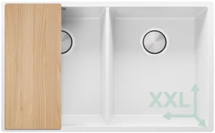 Podblatowy zlewozmywak granitowy z dużą komorą XXL. Zlew dwukomorowy Biały Londyn 80 Twin. Primagran - Zlewozmywaki - miniaturka - grafika 1