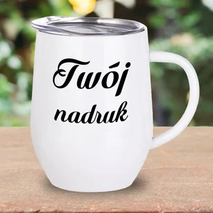 Biały kubek ze stali nierdzewnej z uszkiem z Twoim napisem - Kubki - miniaturka - grafika 1