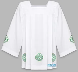 Komża kapłańska haftowana - wzór: Krzyż (zielony) - Szaty liturgiczne - miniaturka - grafika 1
