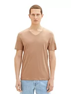 Koszulki męskie - T-shirt męski TOM TAILOR Basic z dekoltem w szpic, 24048-jelonek pustynny, XL - miniaturka - grafika 1