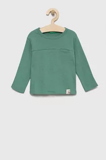 Bluzki dla chłopców - United Colors of Benetton longsleeve bawełniany dziecięcy kolor zielony gładki - grafika 1