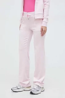 Spodnie damskie - Juicy Couture spodnie dresowe welurowe kolor różowy gładkie - grafika 1