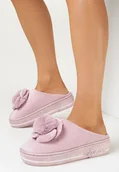 Kapcie damskie - Różowe Kapcie na Platformie z Pomponem Conine - miniaturka - grafika 1