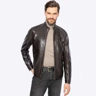 Kurtki męskie - Męska kurtka biker ze skóry naturalnej ciemny brąz - miniaturka - grafika 1