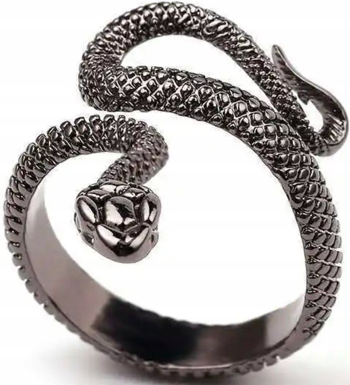 Czarny Pierścionek z Wężem w Stylu Boho Vintage Regulowany Stal Szlachetna