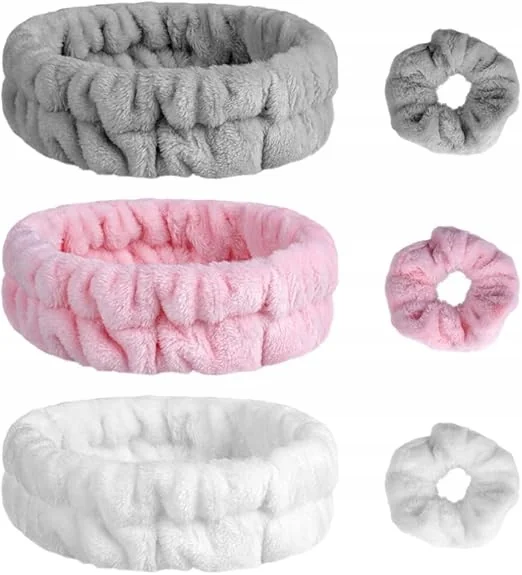 ZESTAW 6X OPASKA GUMKA DO WŁOSÓW SCRUNCHIE MYCIE TWARZY MAKIJAŻ DZIEWCZYNA