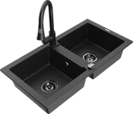 Zlewozmywaki z baterią - Mexen Mario zlewozmywak granitowy 2-komorowy z baterią kuchenną Elia, czarny/srebrny metalik - 6504-73-670101-70-B - miniaturka - grafika 1