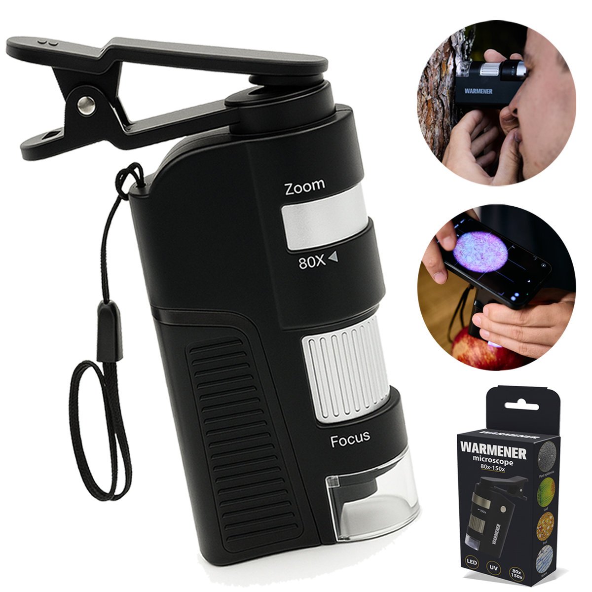 Mikroskop Kieszonkowy Przenośny Naukowy dla Dziecka MINI 80–150x z Uchwytem