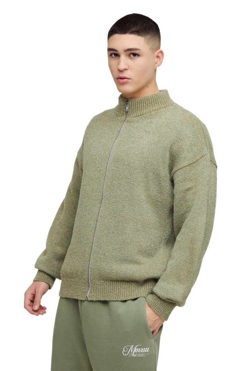 BOOHOOMAN SWETER MĘSKI ZAMEK PÓŁGOLF BEŻOWY MELANŻ AKRYL M Z3A*