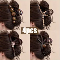 Ozdoby do włosów - TEMU 4 szt. Zaawansowane spinki do włosów w kolorze kawy dla kobiet 2025, spinka do włosów, duża objętość włosów z tyłu głowy, wielowarstwowe włosy, - miniaturka - grafika 1