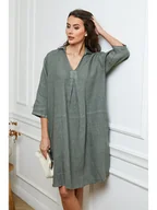 Sukienki - Joséfine Lniana sukienka w kolorze khaki - miniaturka - grafika 1