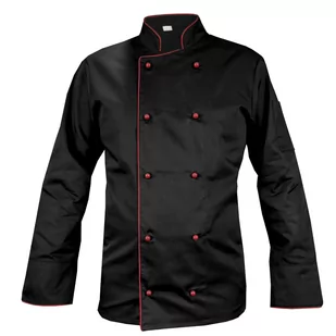 Bluza kucharska czarna z  bordową lamówką, rękaw długi Mg13rd S - Fartuchy i rękawice kuchenne - miniaturka - grafika 1
