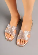 Klapki i japonki damskie - Srebrne Transparentne Klapki Zdobione Cyrkoniami Mirazana - miniaturka - grafika 1