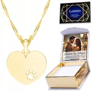 Naszyjniki - Złoty Naszyjnik 925 Serce z Łapką Psią Kocią Odcisk Łapa Psa Kota + NADRUK - miniaturka - grafika 1